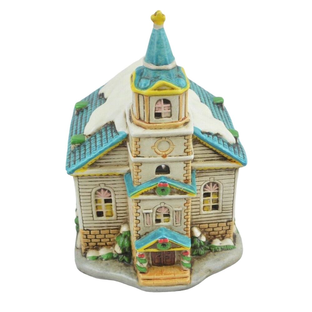 Porcelain Church Lefton 1986 Geo Z Golden Village Vintage Christmas 8" #05820